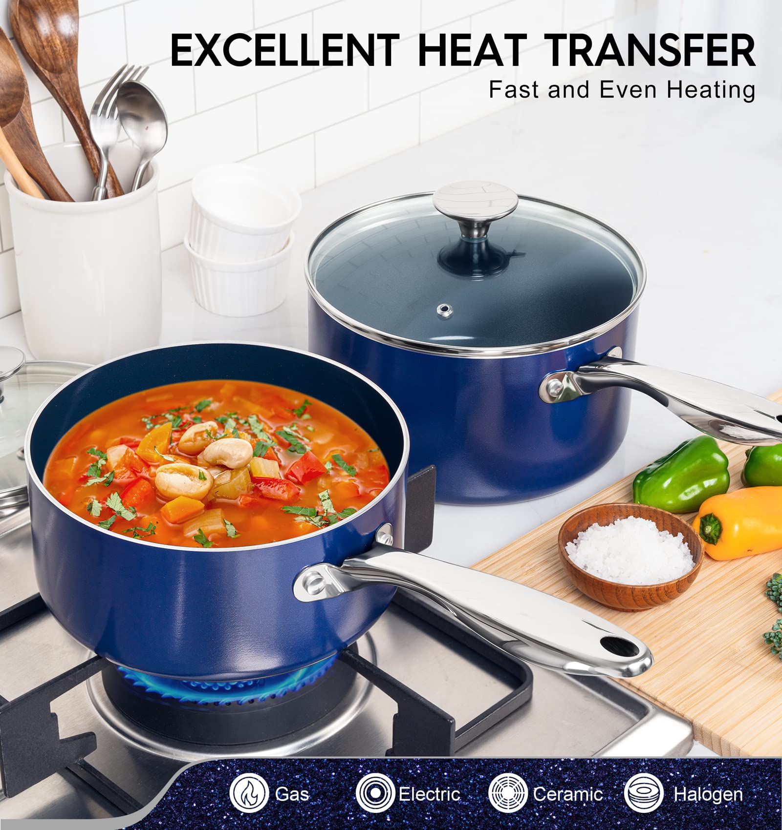 Sartén MICHELANGELO 2 qt vista frontal, perfecta para calentar salsas y desayunos.