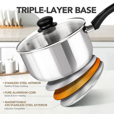 Sartén MICHELANGELO 2QT con tapa, perfecta para hervir pasta y guisos.
