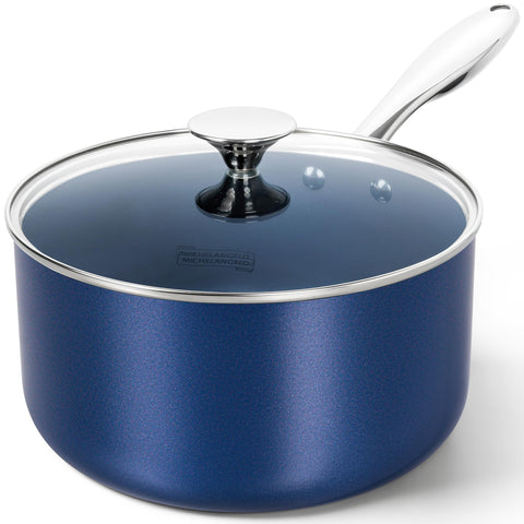 Sartén MICHELANGELO 4 cuartos con tapa azul, ideal para calentar salsas y guisos