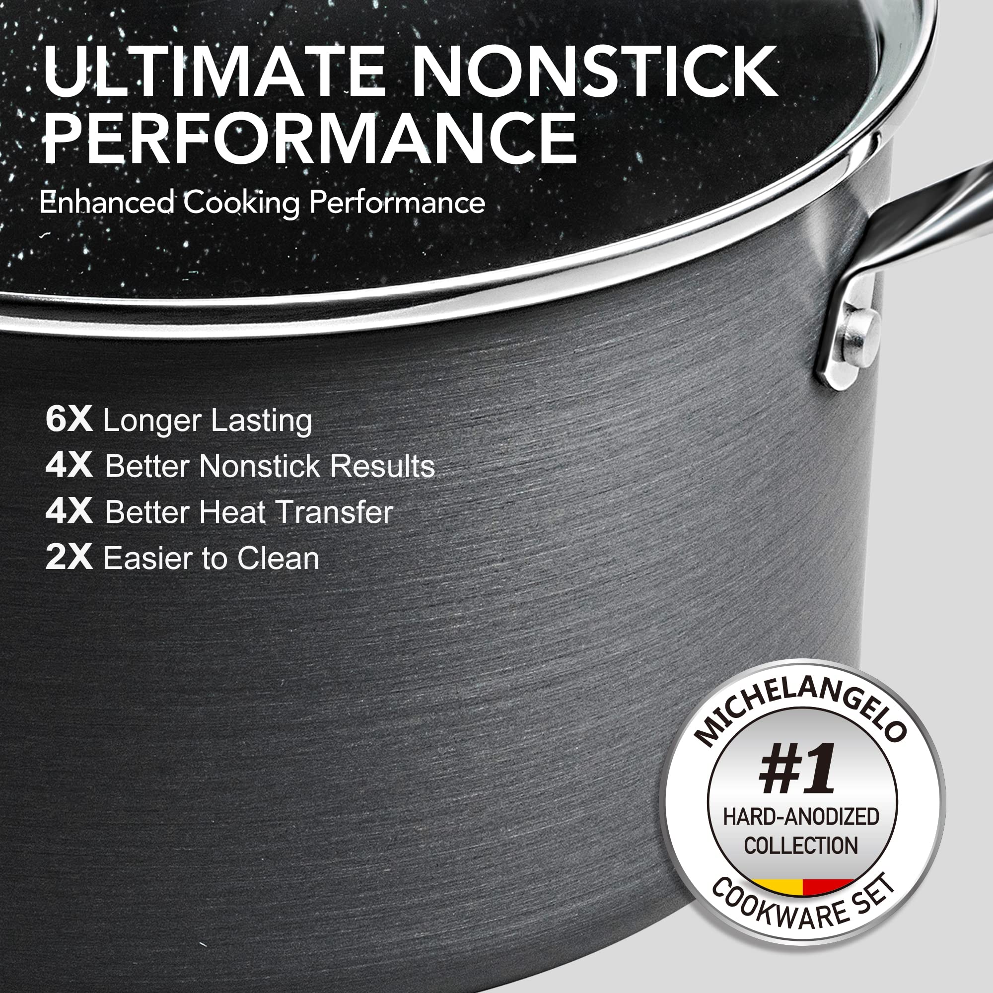 MICHELANGELO: sartén de 8 pulgadas con tapa, cocción uniforme y fácil limpieza.