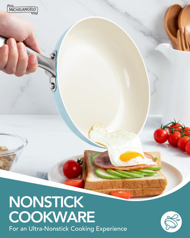 Sarten de 9.5 pulgadas Michelangelo, cocción eficiente con mínimo aceite.