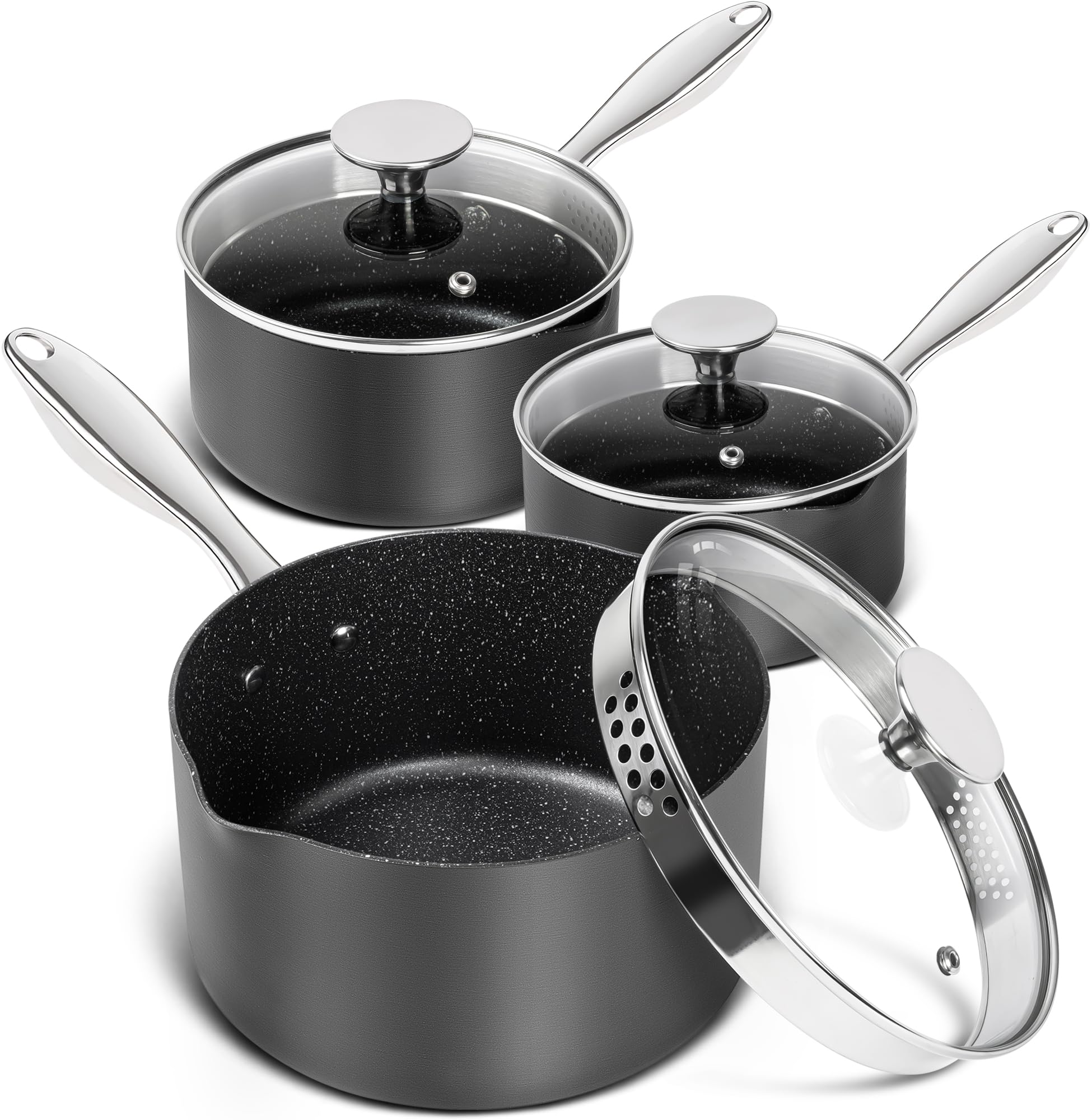 MICHELANGELO set de sartenes 1.5QT con acabado duro, listo para saltear y hervir