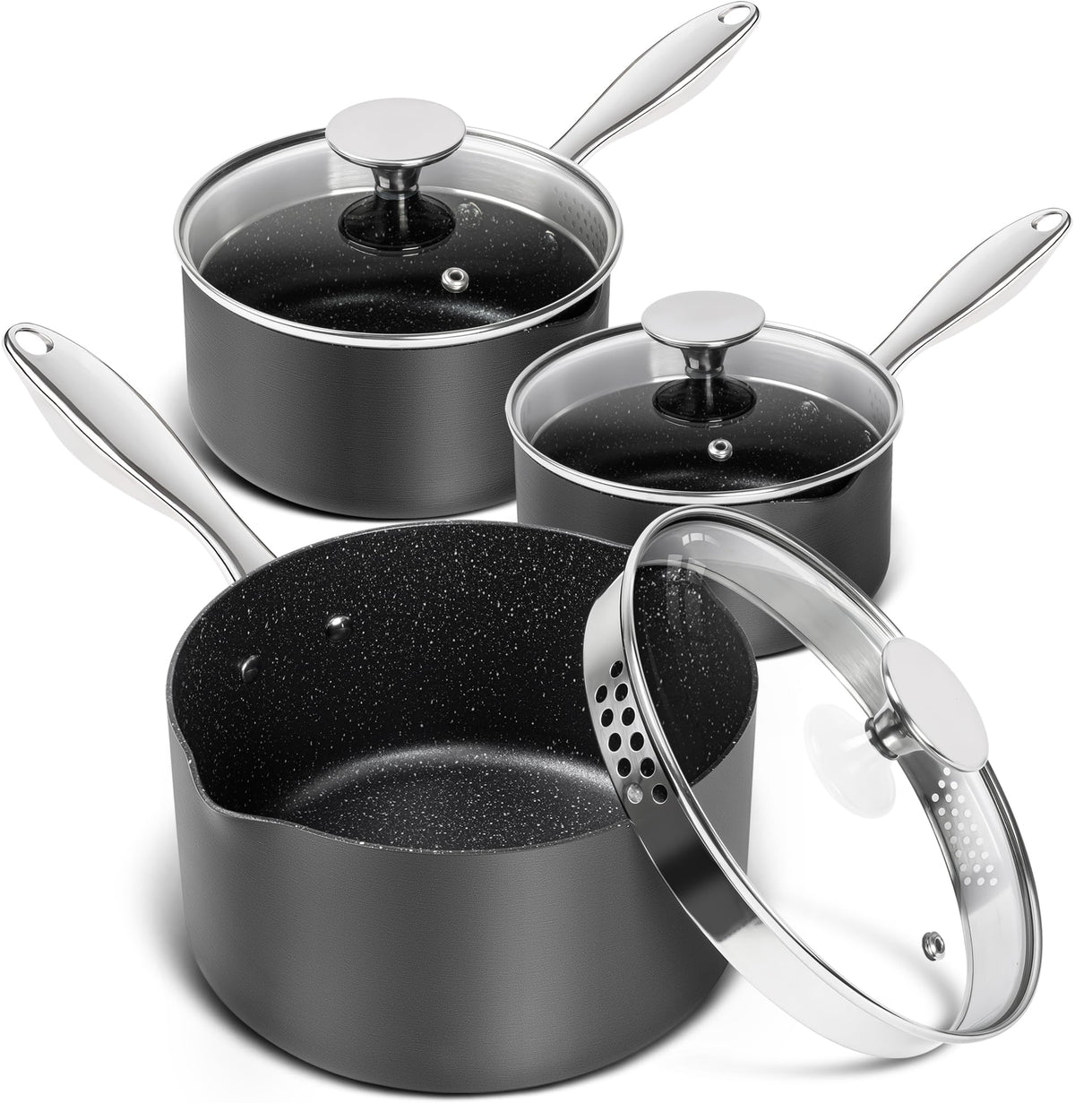 MICHELANGELO set de sartenes 1.5QT con acabado duro, listo para saltear y hervir