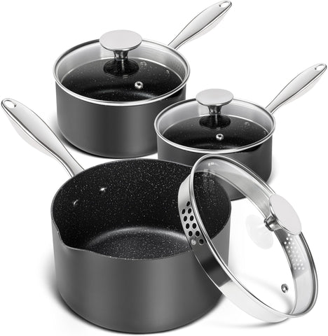 MICHELANGELO set de sartenes 1.5QT con acabado duro, listo para saltear y hervir