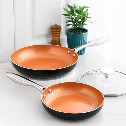 Sartén MICHELANGELO de 10 pulgadas con tapa, ideal para porciones grandes.