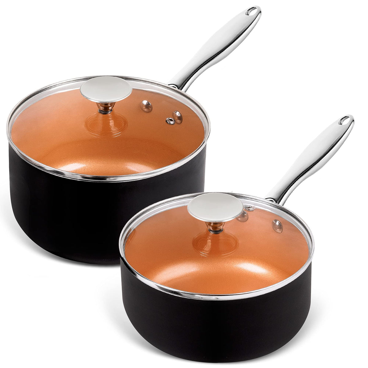 Sarten MICHELANGELO de cobre 2QT con interior ceramico antiadherente para cocinar facil.