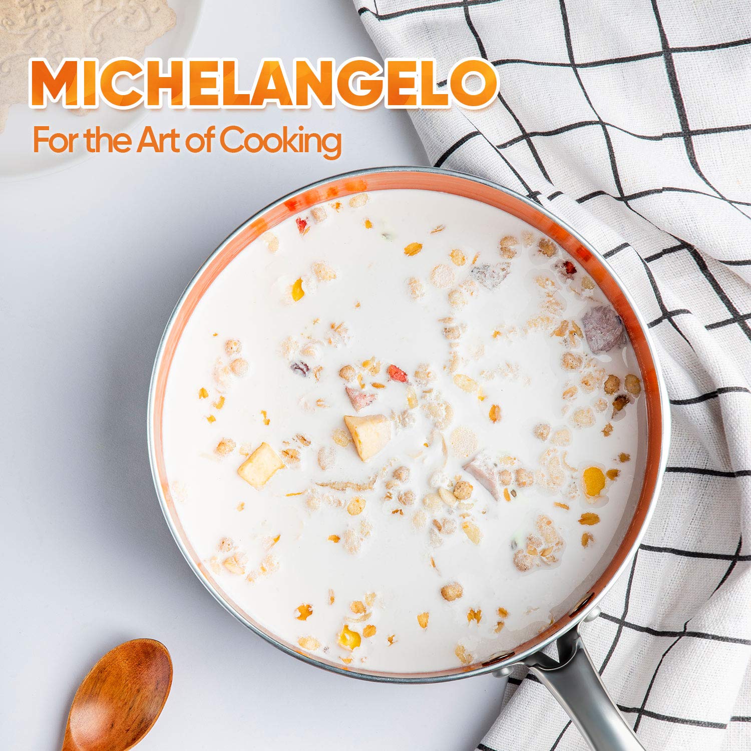 Uso diario en cocina con sarten MICHELANGELO de cobre para resultados consistentes.