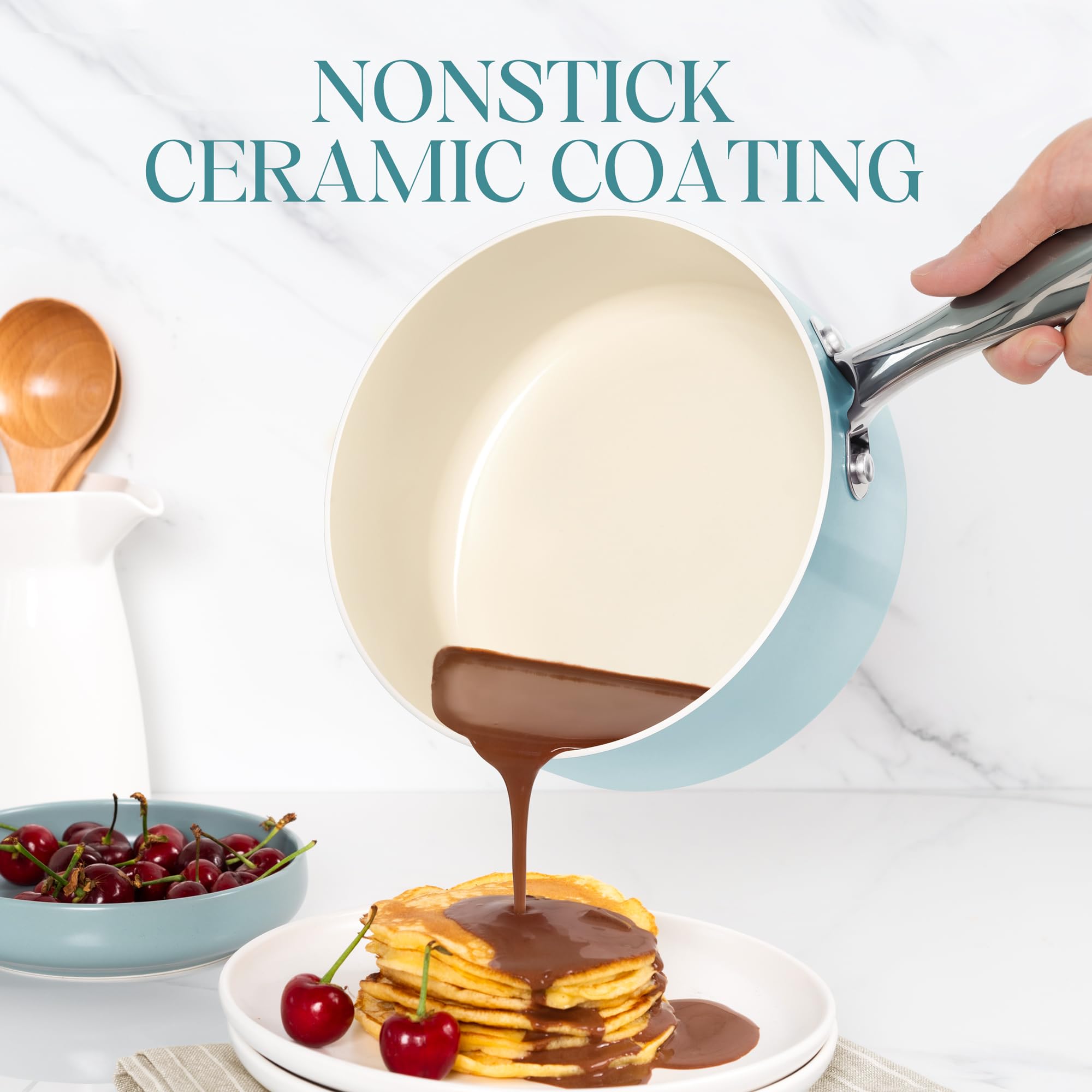 MICHELANGELO sarten 3qt con tapa facilita cocción pareja para guisos.