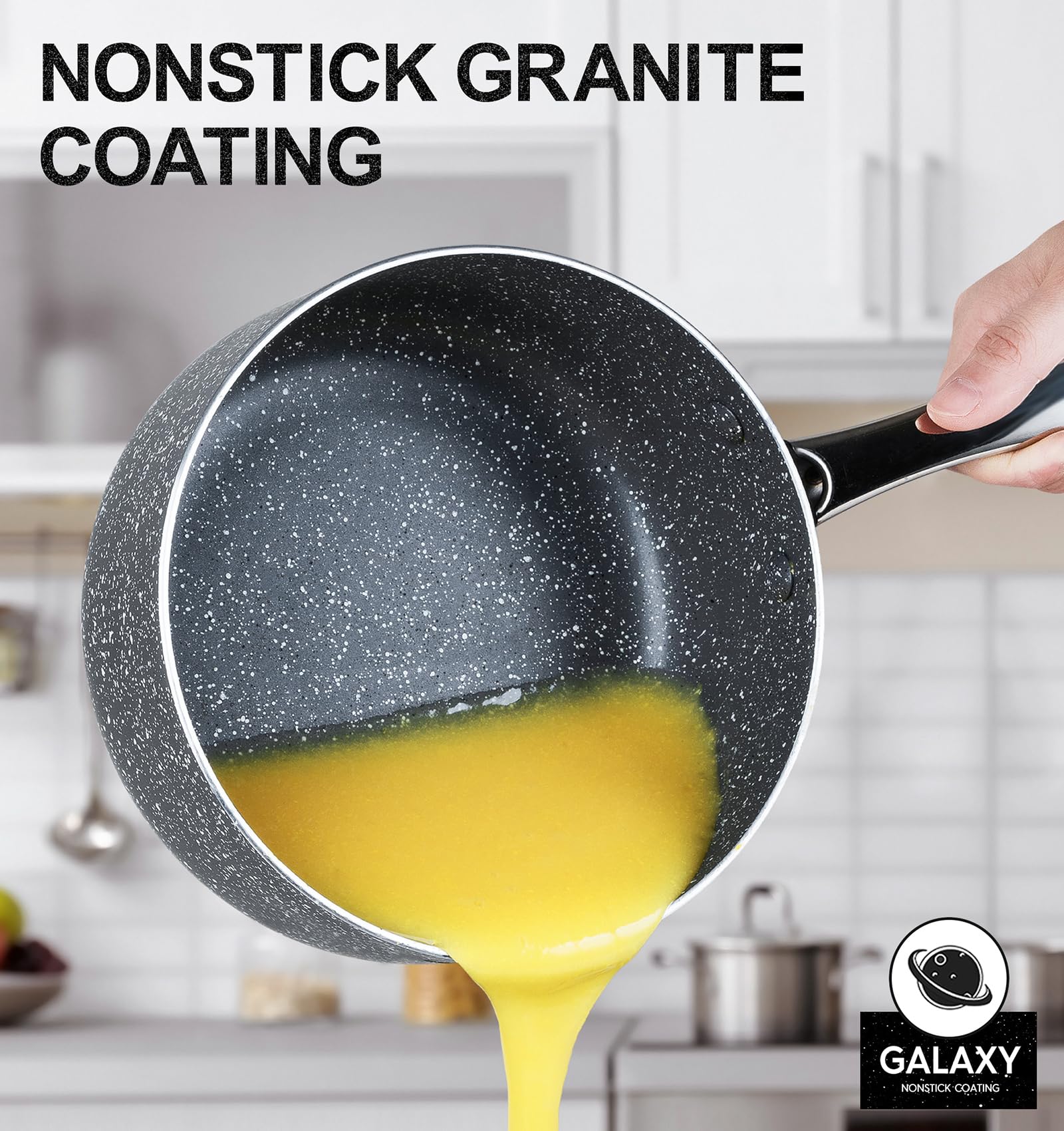 MICHELANGELO sarten con tapa granito 2qt proporciona calentamiento uniforme para salsas.