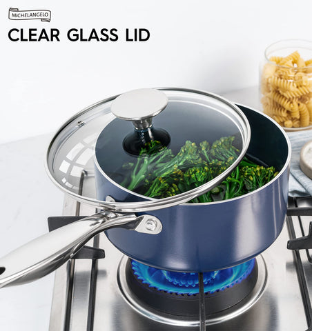 Sartén MICHELANGELO conjunto azul, dos sartenes coordinadas para presentación.