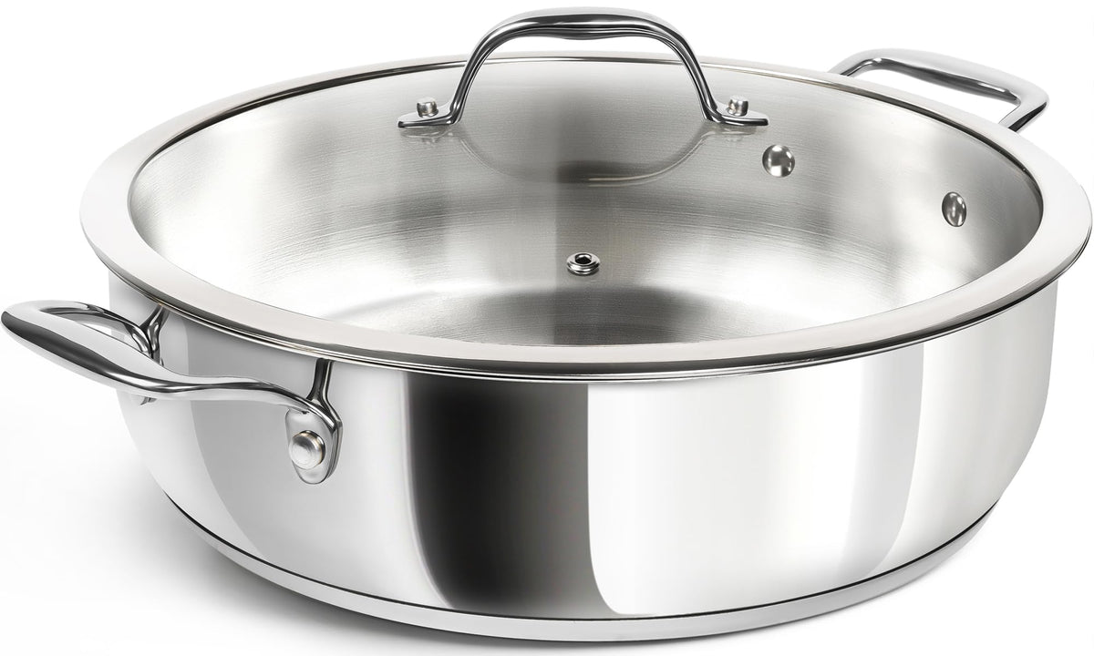 SARTÉN MICHELANGELO inoxidable de 12 pulgadas con tapa para salteados grandes.