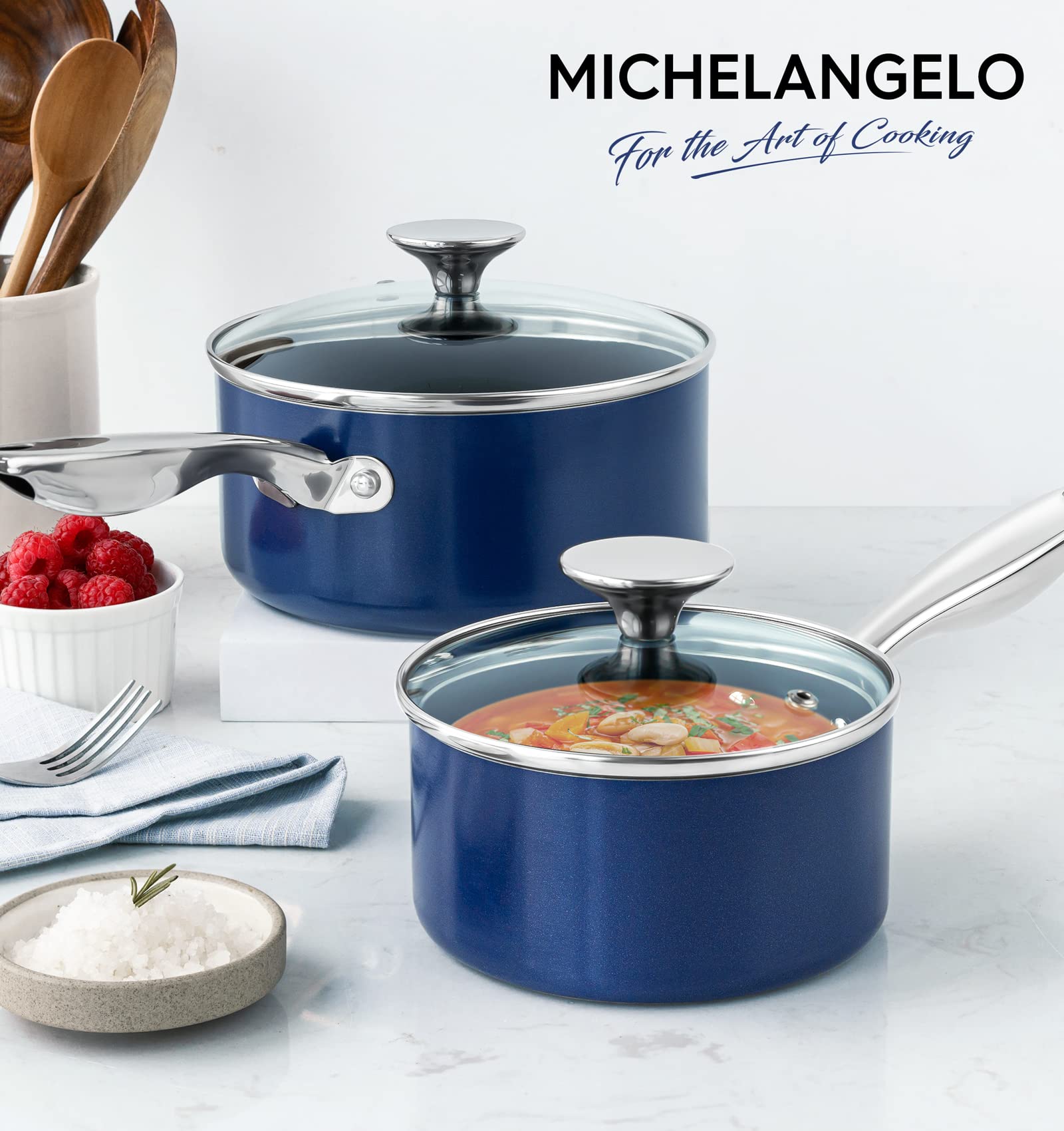 Sartén MICHELANGELO cerámica azul, acabado elegante para cocina diaria.