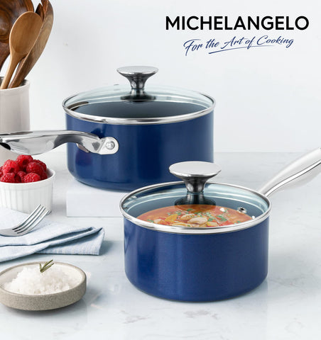 Sartén MICHELANGELO cerámica azul, acabado elegante para cocina diaria.