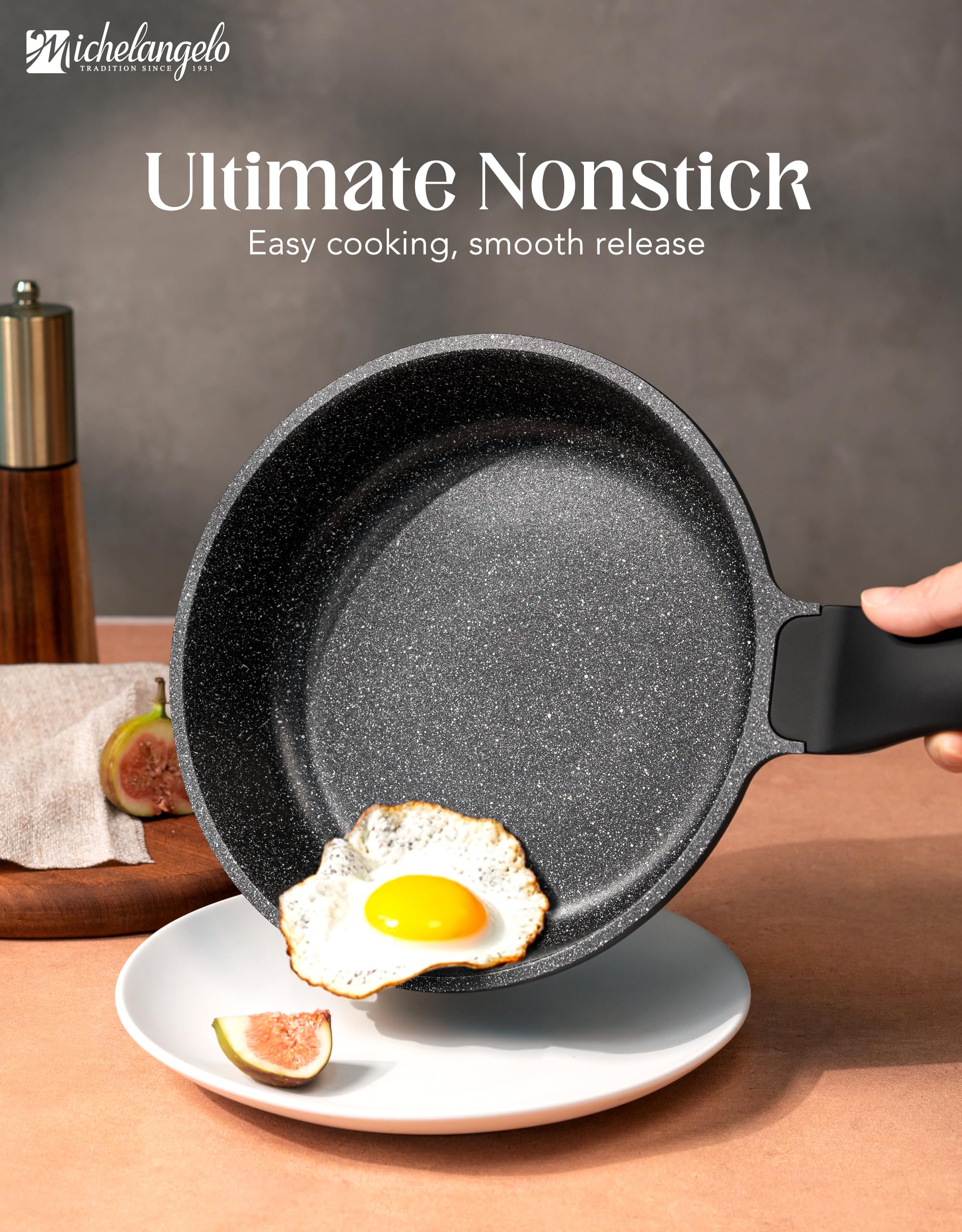 Sartén MICHELANGELO con mango frío y ergonómico para mayor comodidad.