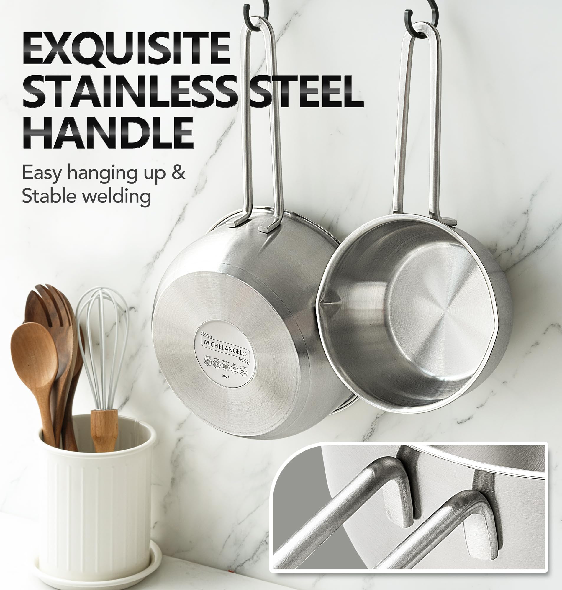 Sartén MICHELANGELO con boca de vertido doble para verter desde cualquier lado con precisión.