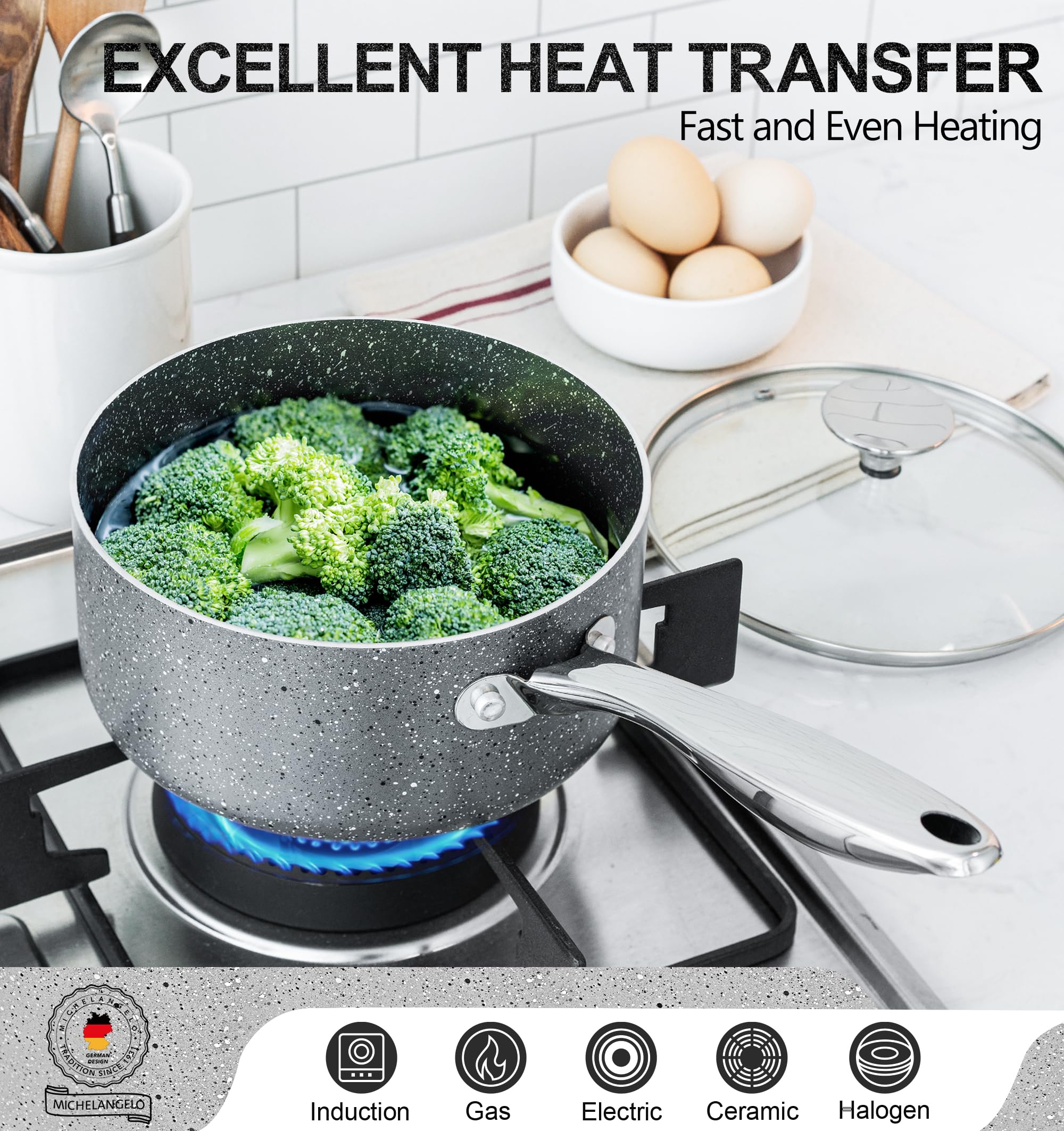 Sartenas MICHELANGELO aptas para inducción y horno para mayor versatilidad.