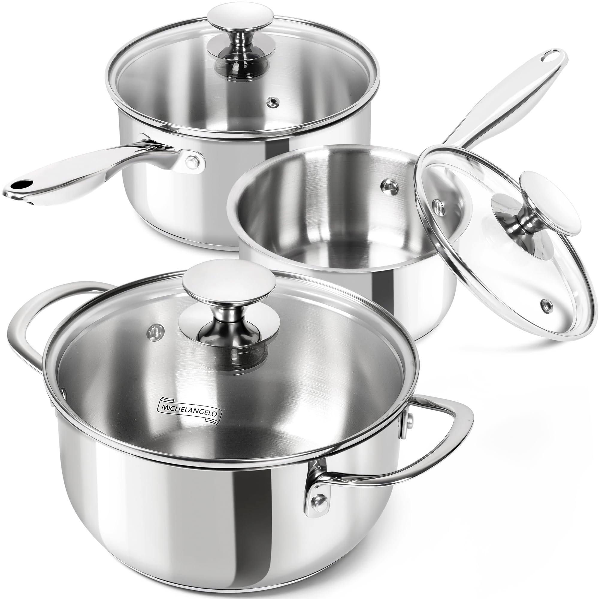 MICHELANGELO sartenes acero inoxidable 1qt con tapa, calor uniforme para salsas