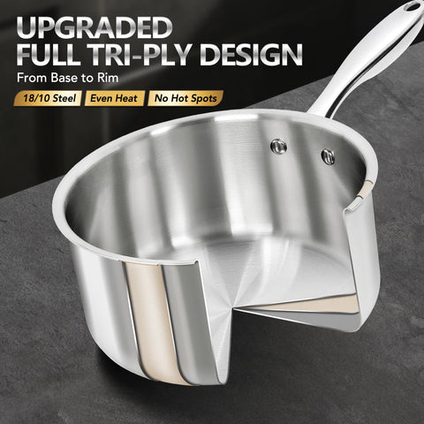 MICHELANGELO cacerola de 3 qt con tapa de vidrio para salsas espesas y calentamientos consistentes.