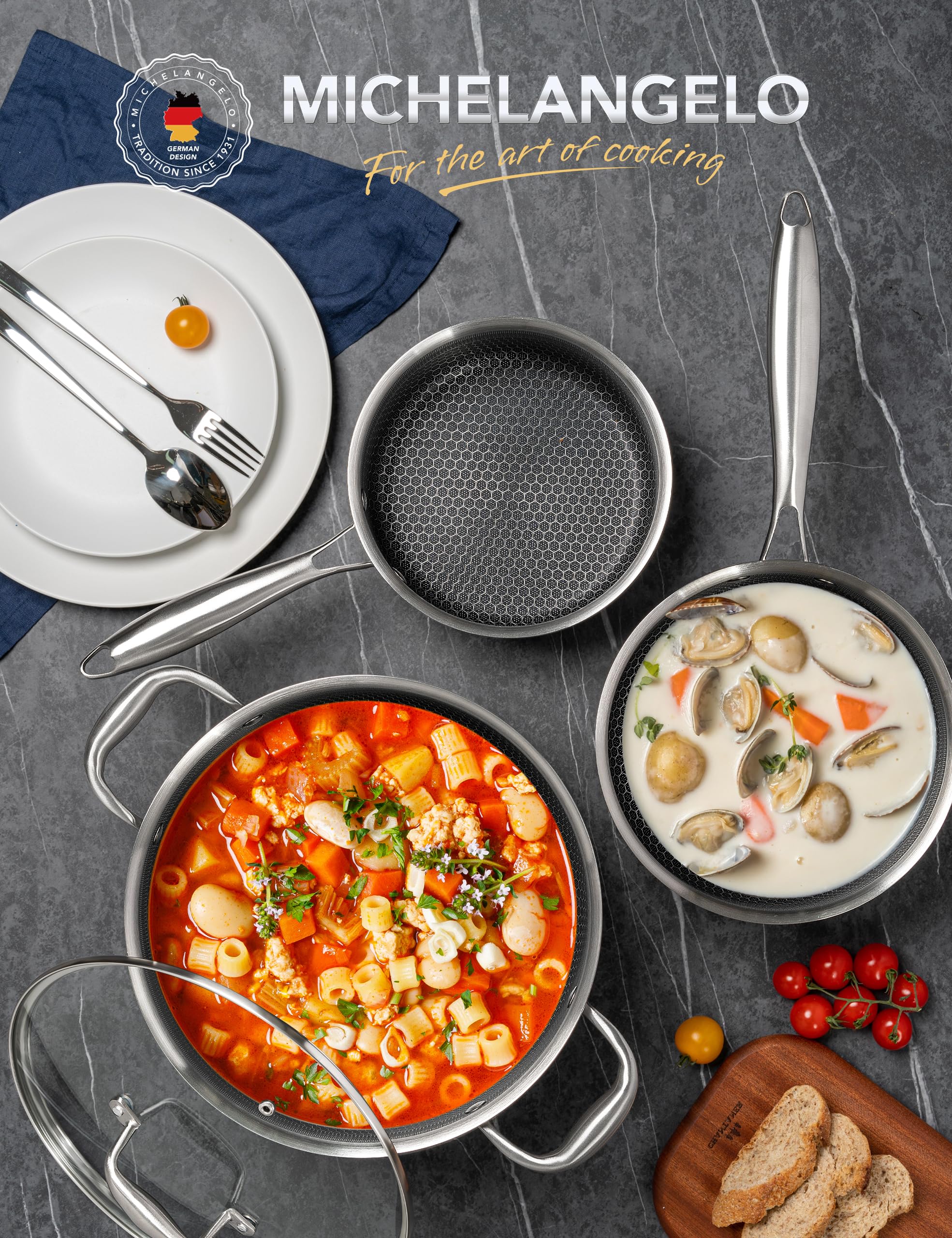 MICHELANGELO tapa: vidrio templado permite ver cocción y vapor.