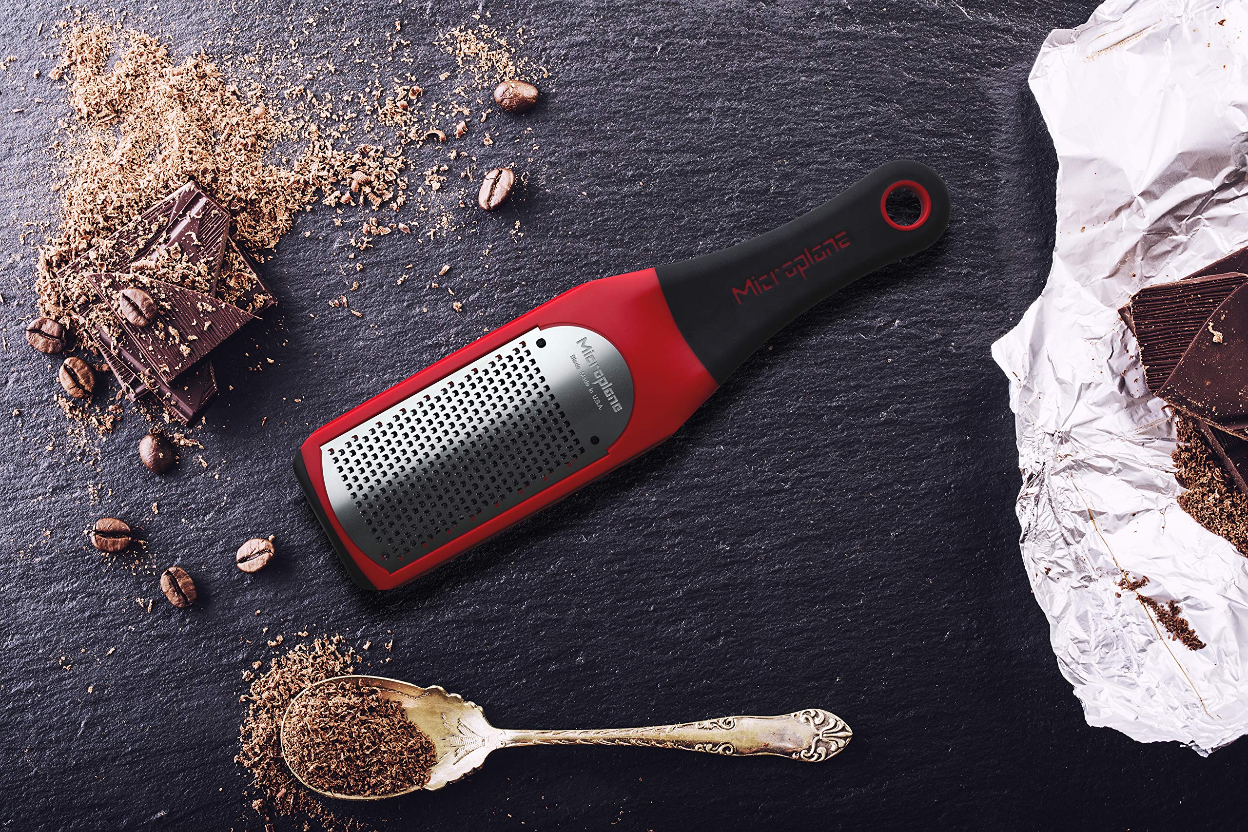 microplane artesanal rallador rojo hecho en eeuu, apto para lavavajillas.