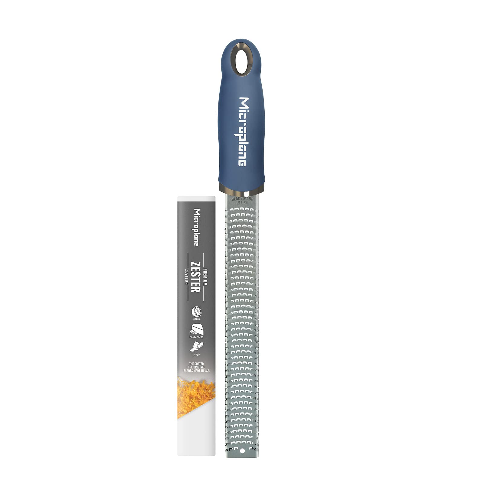 Microplane Denim Azul rallador para cítricos, añade ralladura fresca a ensaladas y aderezos.