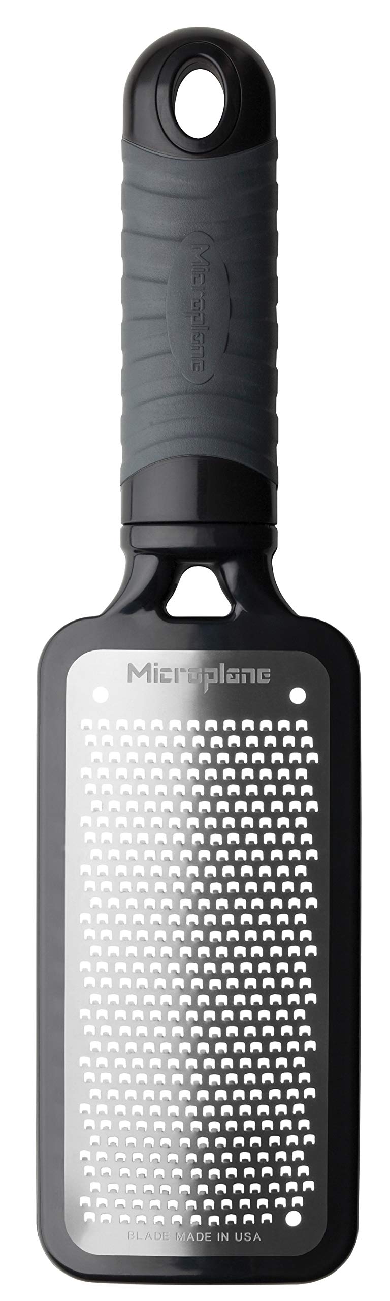 Microplane Home Series rallador fino para parmesano, queso duro, acabado negro elegante.