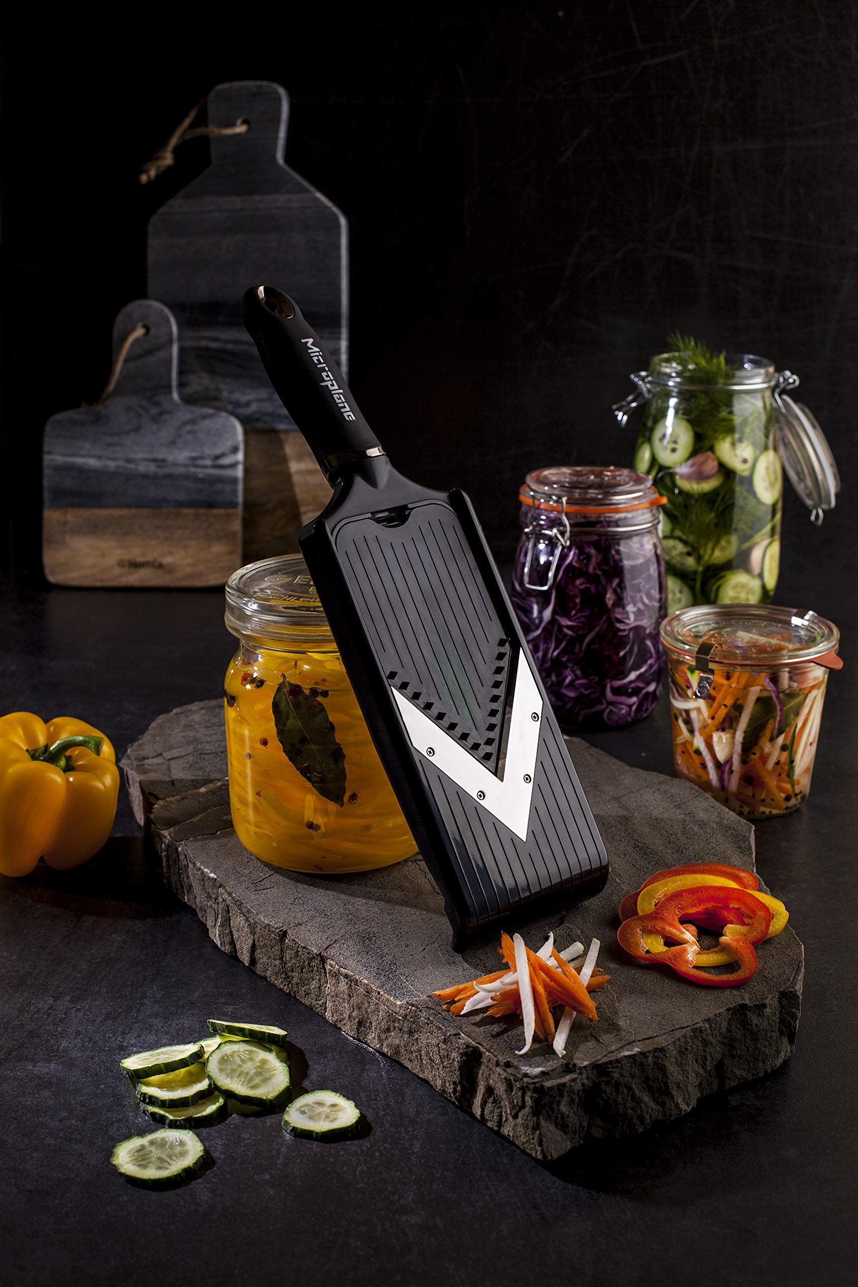 Microplane mandolina ajustable con pies antideslizantes para estabilidad