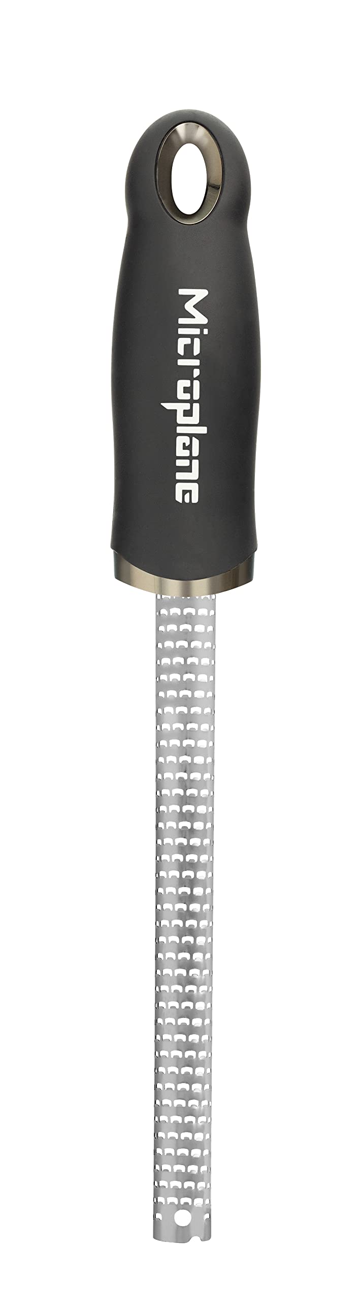 Microplane negro: vista frontal del rallador de especias para canela