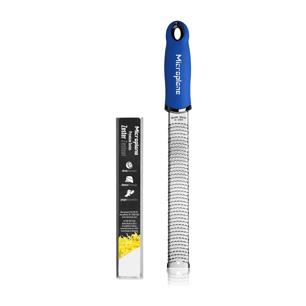 Microplane Premium Classic Zester azul, rallado de cítricos para realzar sabor.