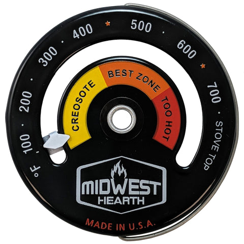 Termómetro de estufa Midwest Hearth: lectura clara de la temperatura en la superficie.
