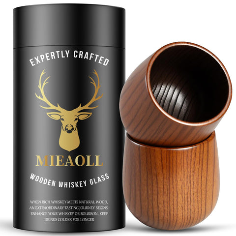 Copa de whisky Mieaoll con madera carbonizada, aspecto rústico y duradera para uso diario.