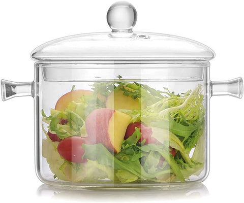 Olla de vidrio Miecux con tapa de dos litros, ideal para salsas y sopas.