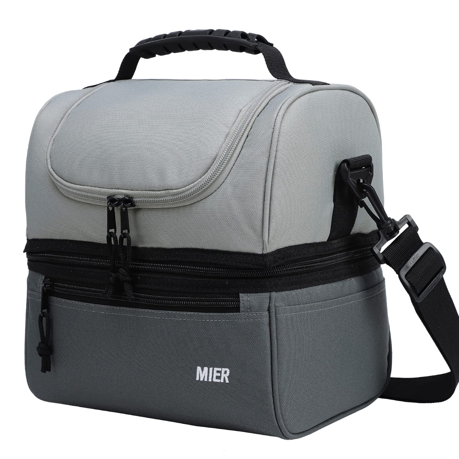 MIER bolsa de almuerzo aislada doble deck gris oscuro para comidas y bebidas.