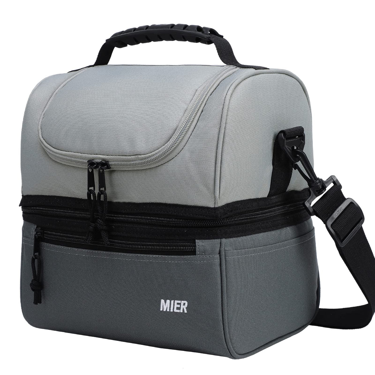 MIER bolsa de almuerzo aislada doble deck gris oscuro para comidas y bebidas.