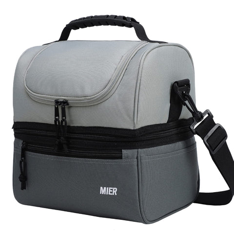 MIER bolsa de almuerzo aislada doble deck gris oscuro para comidas y bebidas.