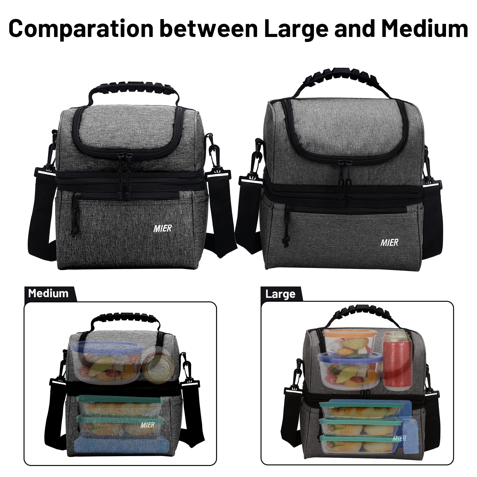 La bolsa MIER incluye bolsillo frontal con cremallera para utensilios y servilletas.
