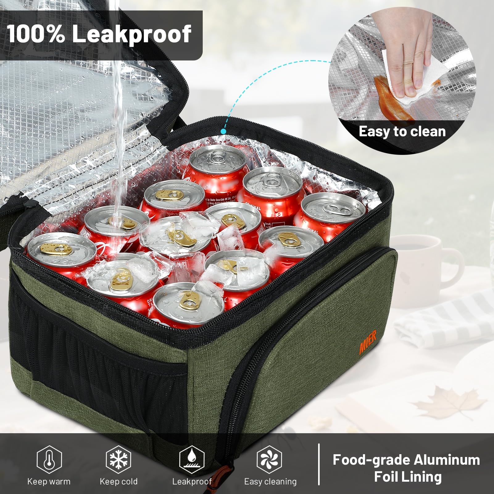 MIER bolso-almuerzo bolsillo-frontal con cremallera para utensilios