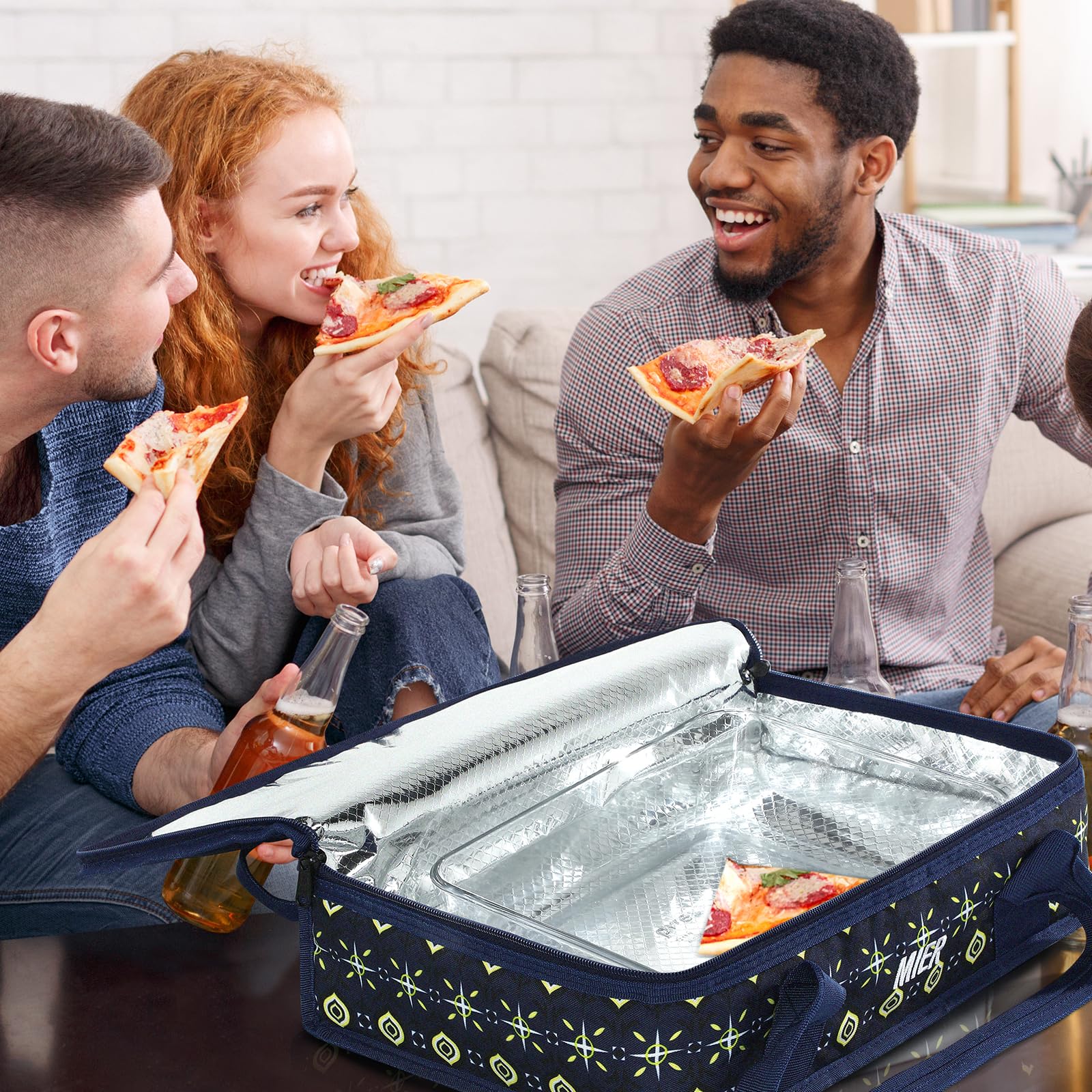 Diseño moderno y colorido de MIER para fiestas y picnics.