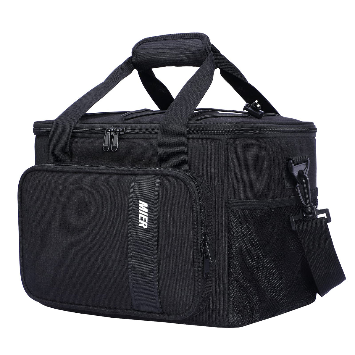 MIER lunchbox para trabajo: exterior negro y amplio, listo para 24 latas y comidas de oficina.