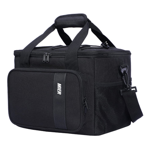 MIER lunchbox para trabajo: exterior negro y amplio, listo para 24 latas y comidas de oficina.