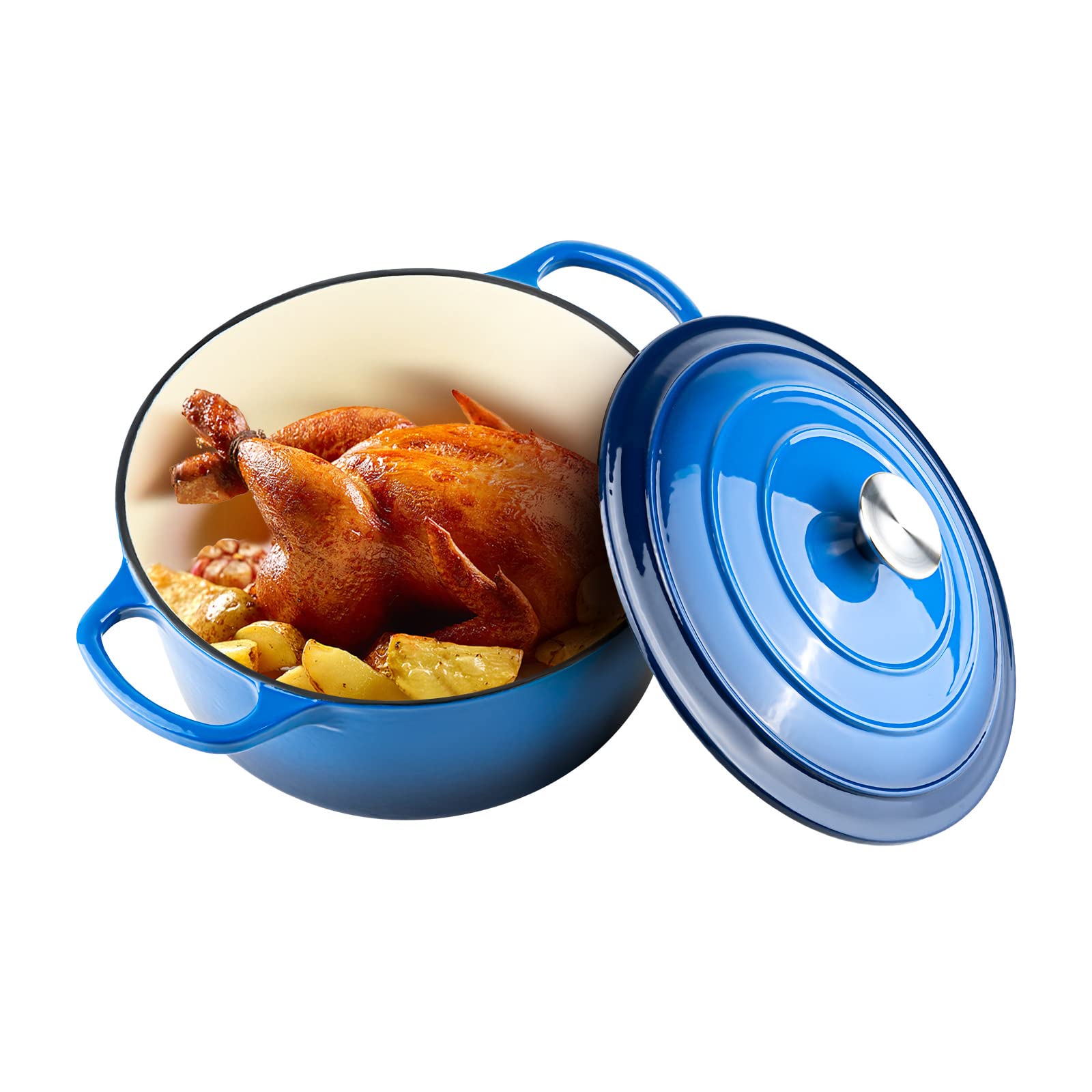 La olla Miereirl esmaltada de 6 cuartos con tapa frontal, perfecta para guisos caseros.