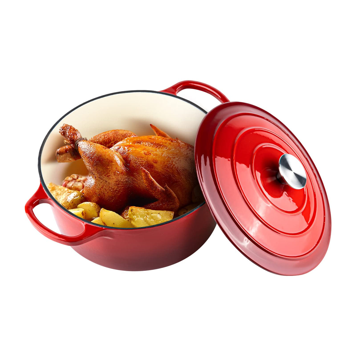 La olla Miereirl con tapa roja ofrece cocción uniforme y excelente retención de calor.