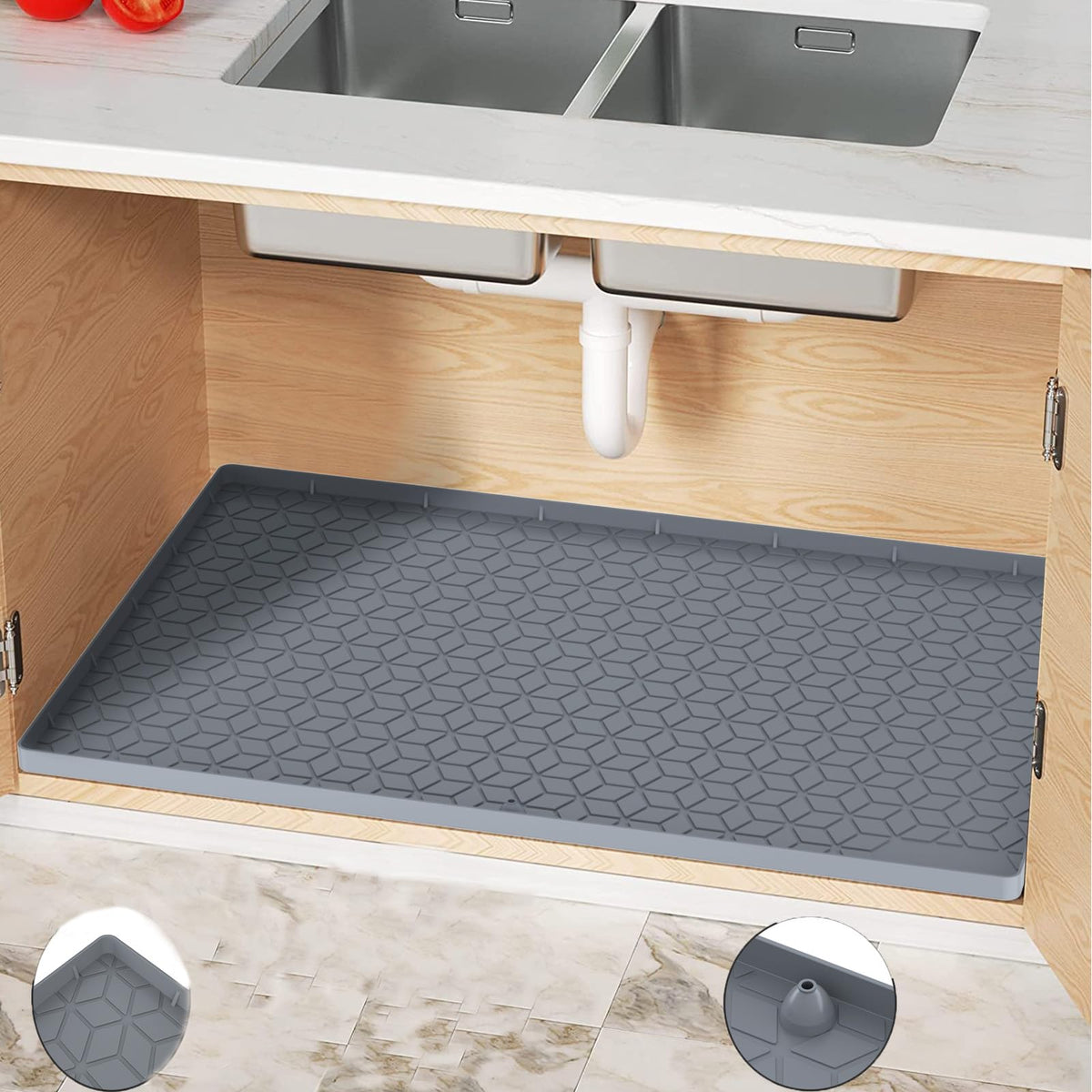 MIFADFAO tapete fondo de fregadero 34x22 gris protege gabinetes ante filtraciones