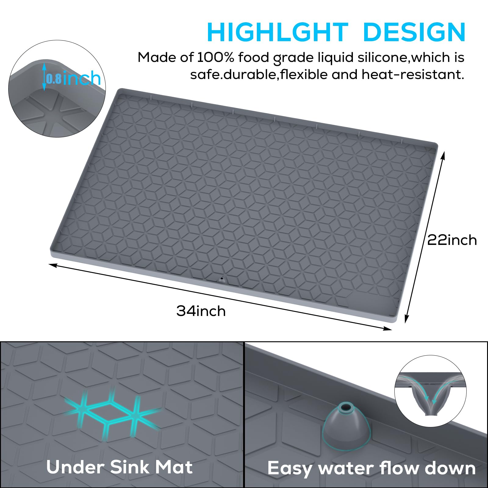 MIFADFAO mat protector gabinetes para derrames en la cocina 34x22 gris