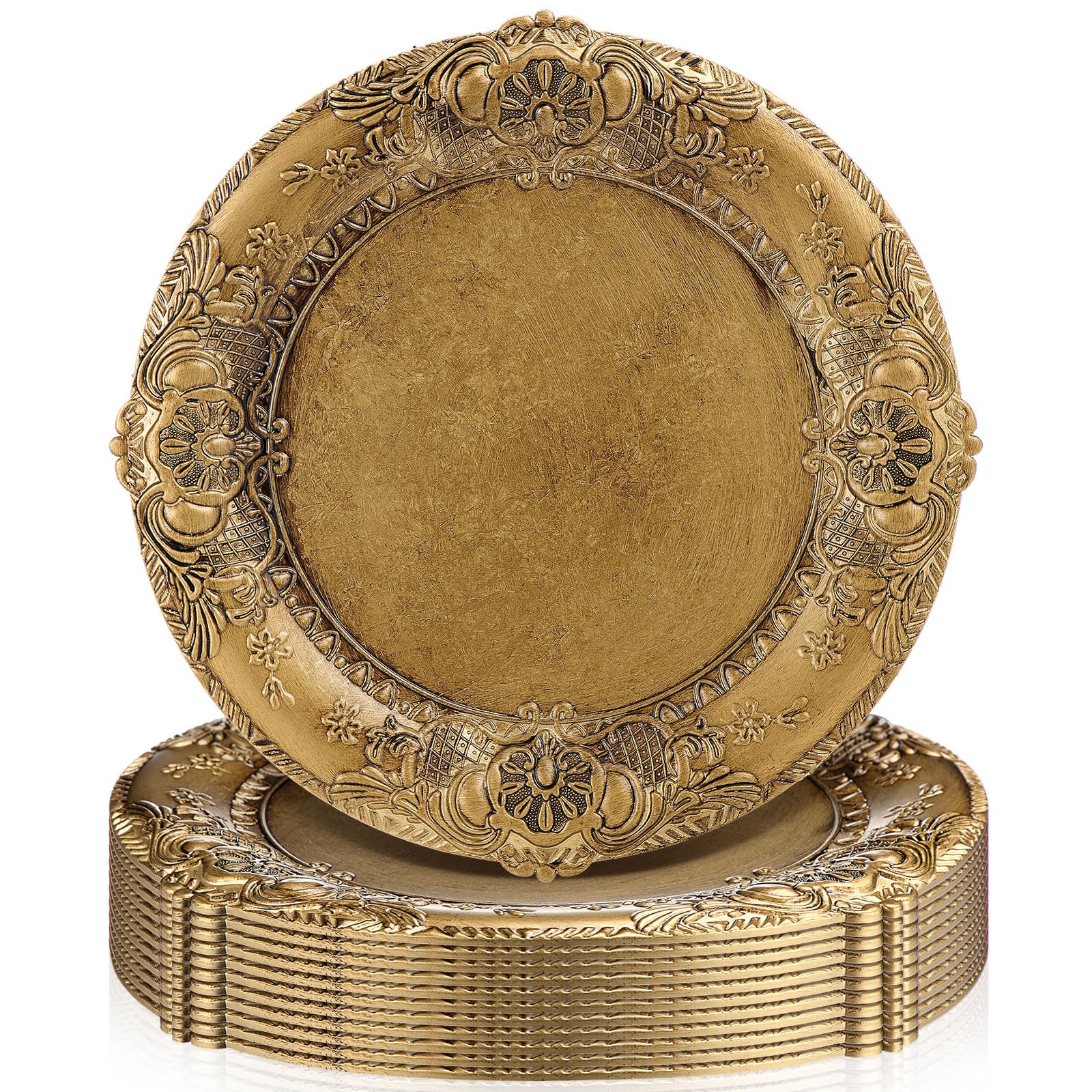 Cargadores Mifoci oro antiguo con relieve en borde de 13 pulgadas para mesa elegante