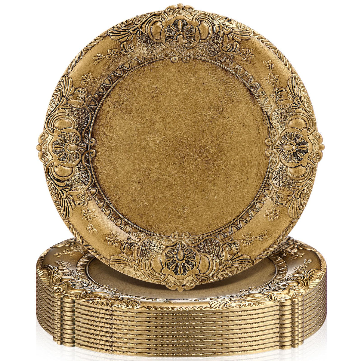 Cargadores Mifoci oro antiguo con relieve en borde de 13 pulgadas para mesa elegante