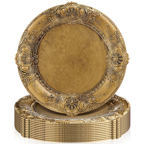 Cargadores Mifoci oro antiguo con relieve en borde de 13 pulgadas para mesa elegante