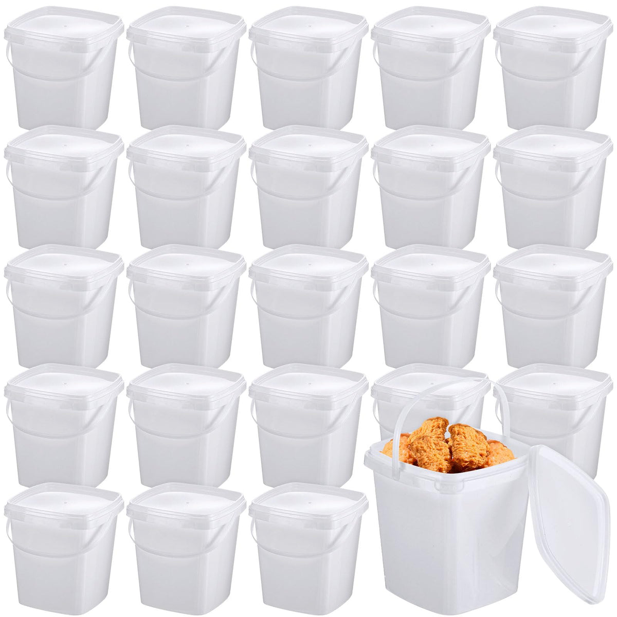 Contenedores Mifoci plásticos cuadrados con tapas para almacenamiento seguro de alimentos.
