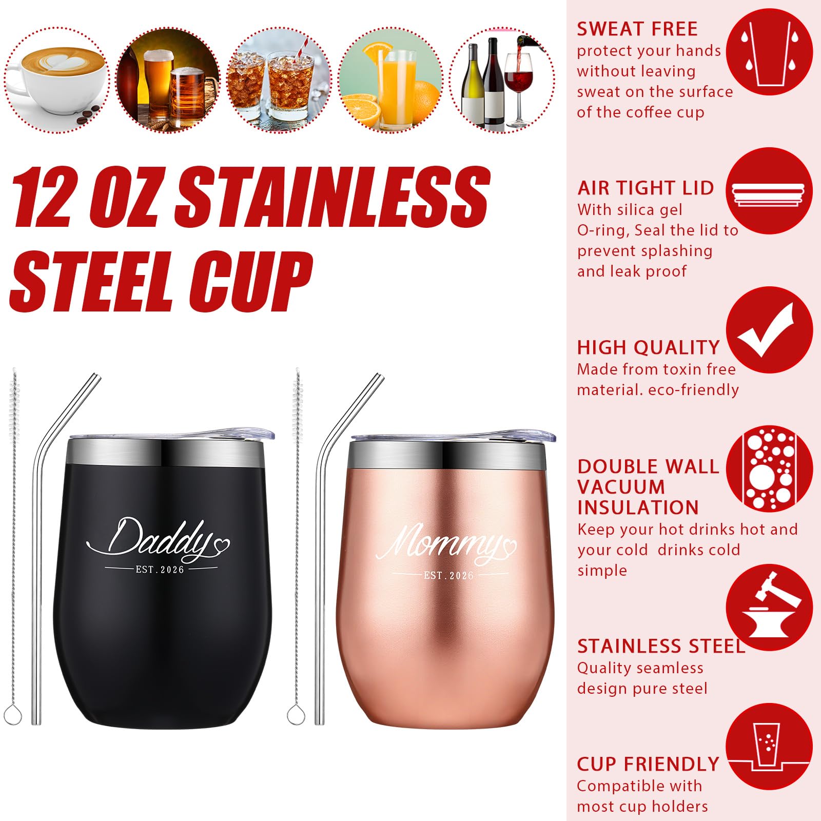 Taza Mifoci de 20oz aislada, rosado-oro con tapa, conserva la temperatura.