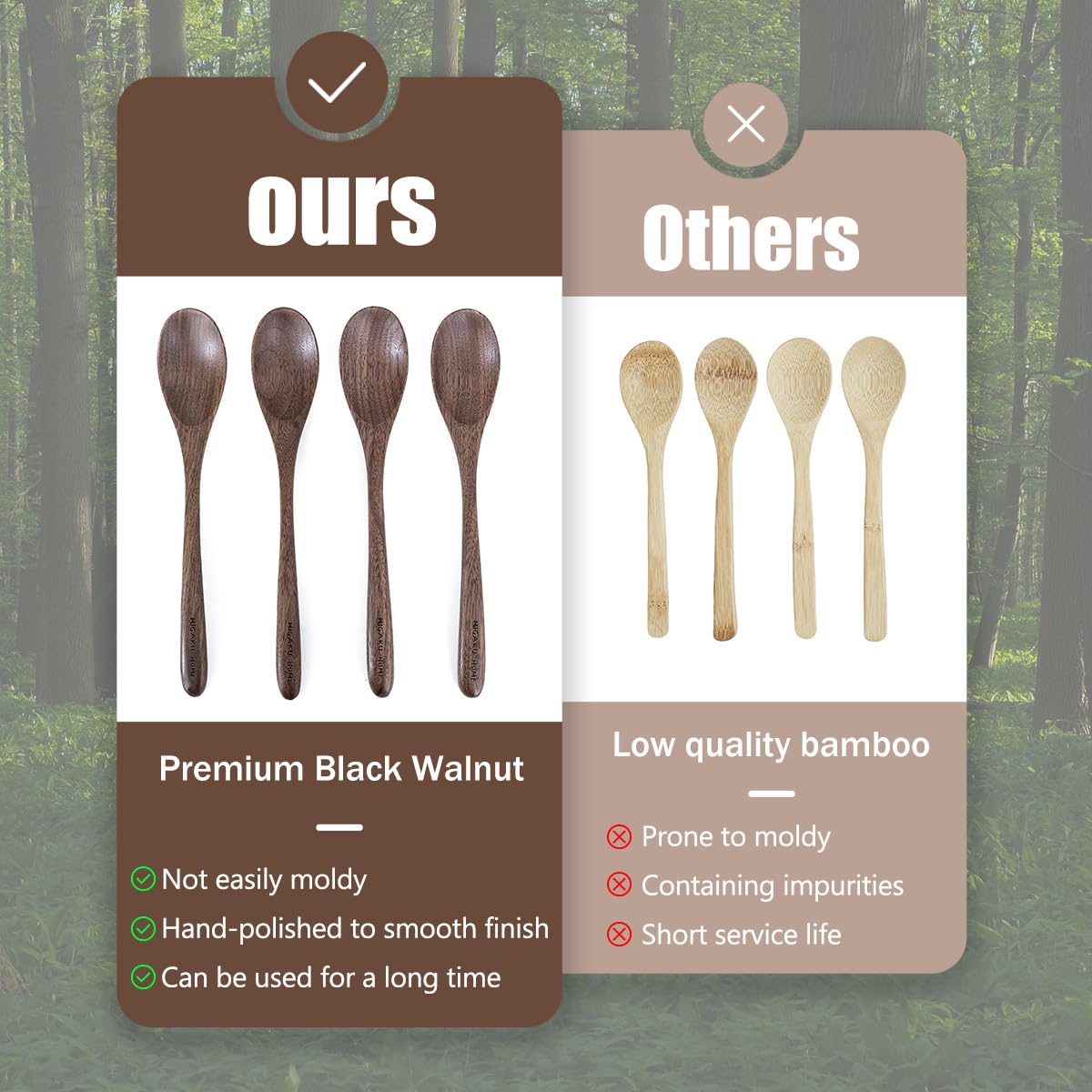 Cucharas MIGAKU HOME con grano único, suaves y seguras para platos